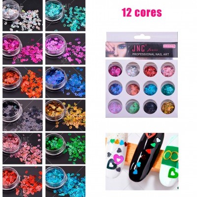 Conjunto de adornos para unhas em embalagem com 12 cores diferentes
