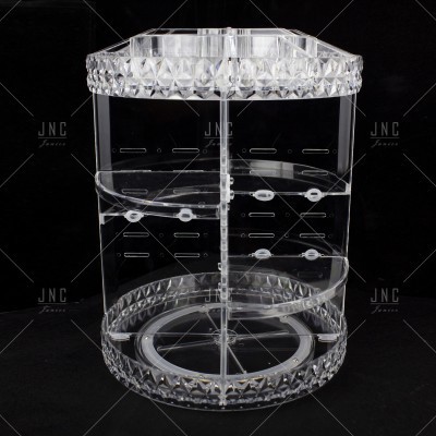 Expositor rotativo redondo em acrílico transparente com divisórias internas