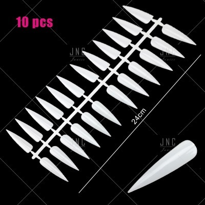 Conjunto de unhas postiças brancas pontiagudas de 24 cm