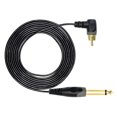 Cabo de áudio preto com conectores jack 6,35 mm e RCA dourado