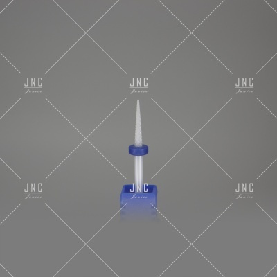 Broca para unha com ponta cónica branca de cerâmica e base azul com texto JNC FASHION