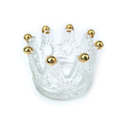 Coroa de vidro transparente com esferas douradas nas pontas