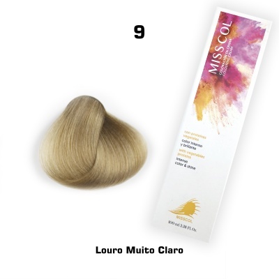 Amostra de cabelo loiro muito claro com caixa de coloração MISS COL