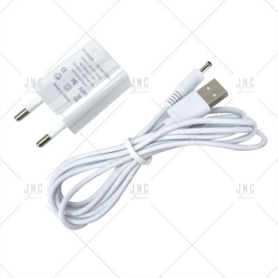 Carregador branco com adaptador de tomada europeu e cabo USB