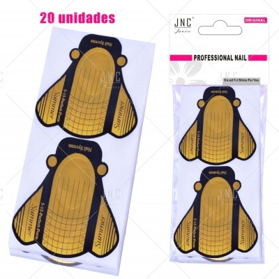 Moldes para unhas profissionais dourados e pretos com embalagem