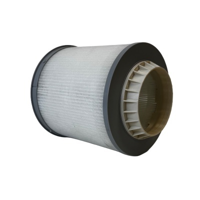 Filtro de ar cylindrical com bordas cinzentas e estrutura interna bege