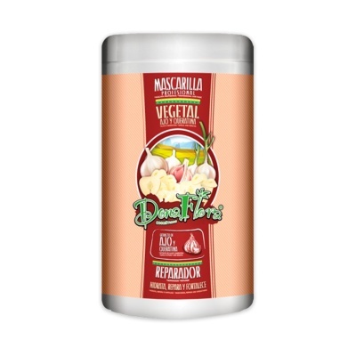 Máscara capilar vegetal com alho e queratina em embalagem laranja