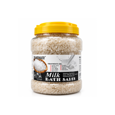 Frasco de sais de banho Milk Bath Salts da DR MEINAIER com tampa amarela