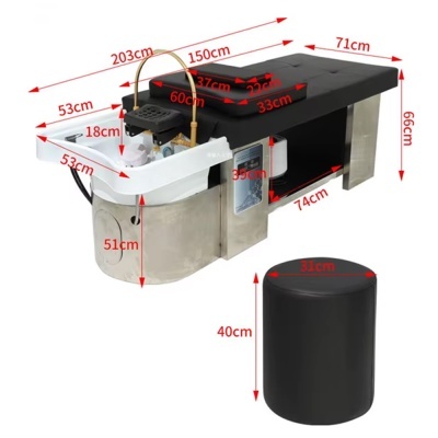 Conjunto móveis pedicure aço inoxidável e acolchoado preto com banco redondo preto