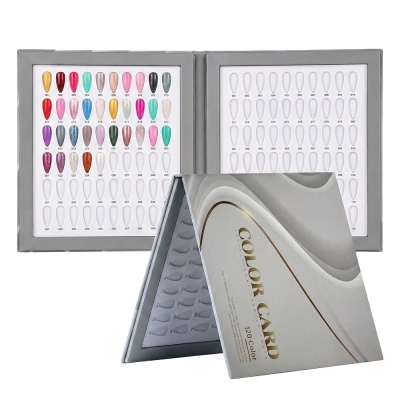 Paleta de amostras de cores para unhas artificiais com vários tons e acabamentos