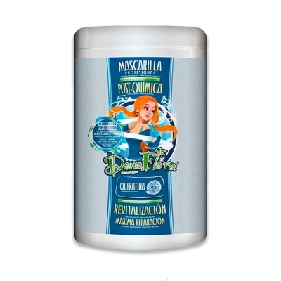 Frasco branco de máscara capilar profissional com rótulo azul e cinzento