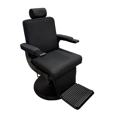 Cadeira de barbear preta acolchoada com apoio de pés