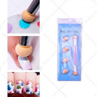 Kit de ferramentas para arte nas unhas com esponjas cor de salmão e cabo metálico
