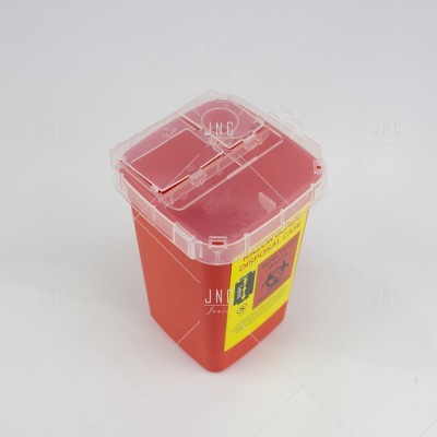 Recipiente de plástico vermelho com tampa transparente para descarte de material contaminado