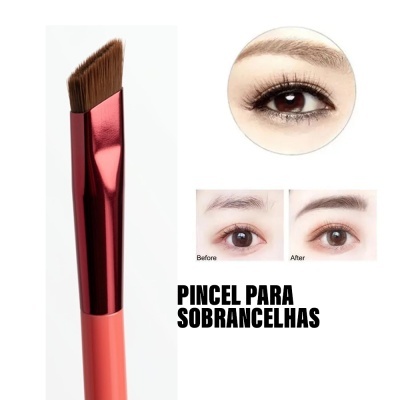 Pincel para sobrancelhas com fotos de antes e depois