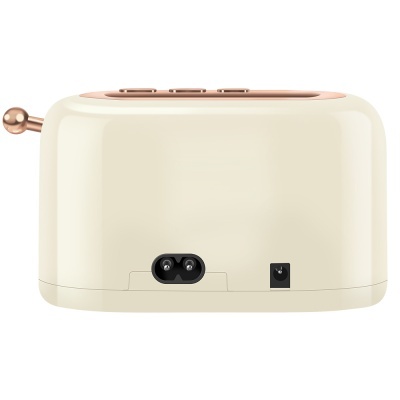 Torradeira creme vista de costas com detalhes dourados e botões no topo