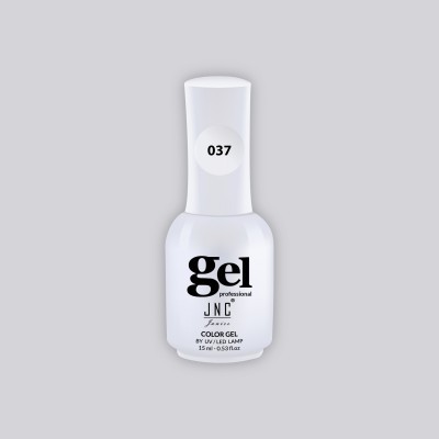 Frasco branco de verniz gel para unhas com tampo branco e texto preto