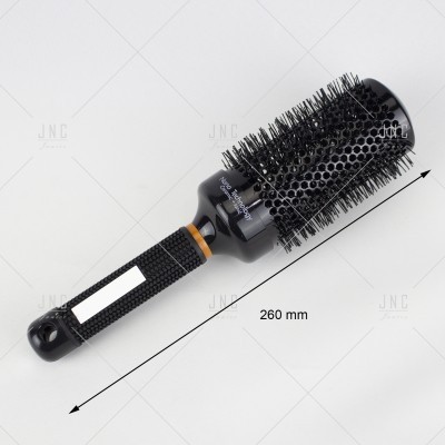 Escova de cabelo redonda preta com cabo texturizado e comprimento 260 mm