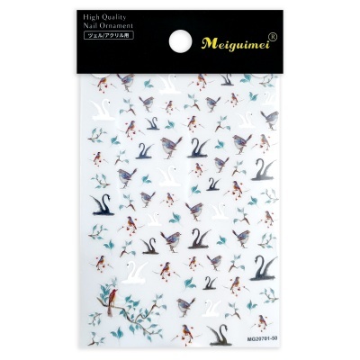 Adesivo para unhas com desenho de pássaros, cisnes e folhas em várias cores
