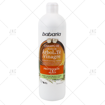 Frasco de champô Babaria de Árvore de Chá e Vinagre, 300 ml, rótulo castanho e verde