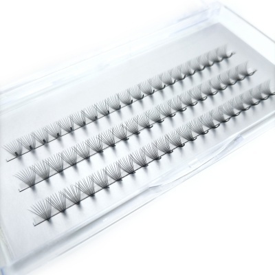 Tufos de pestanas falsas pretas organizados em caixa transparente