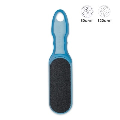 Lixa para pés com pega azul e superfície abrasiva preta