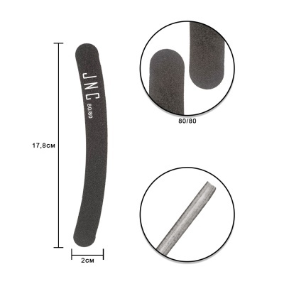 Lima de unha preta curva com texto JNG 80609 e indicadores de textura 80/80