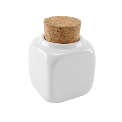 Frasco quadrado branco com tampa de rolha de cortiça