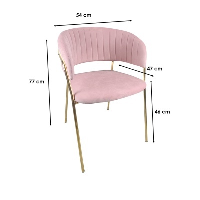 Cadeira rosa com pernas douradas e design moderno
