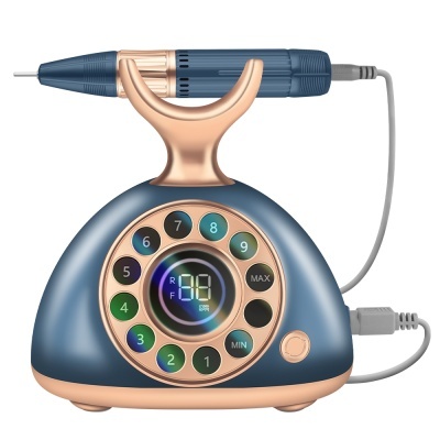 Máquina de manicure elétrica azul com detalhes dourados e visor digital