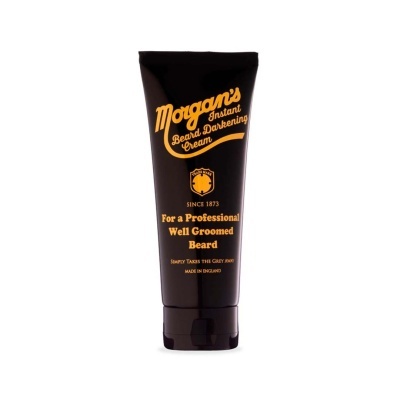 Tubo preto de creme para barba Morgan's com texto amarelo