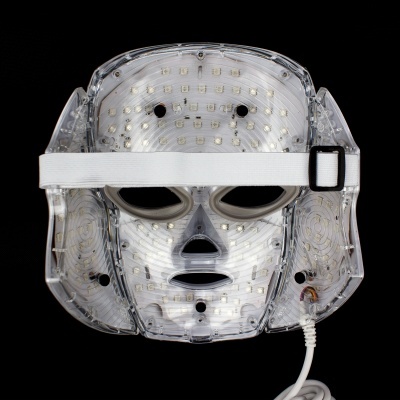 Máscara facial transparente com LEDs e fita elástica branca