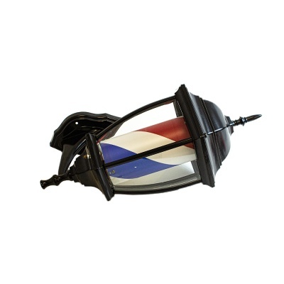 Luminária exterior preta com vidro colorido em vermelho, branco e azul