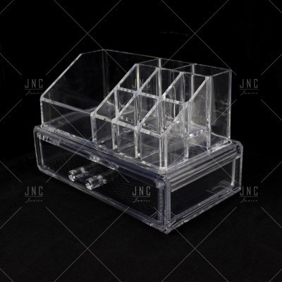 Organizador transparente em acrílico com compartimentos e gaveta