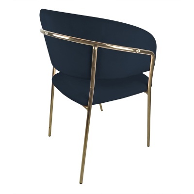 Cadeira com estrutura metálica dourada e estofado azul escuro