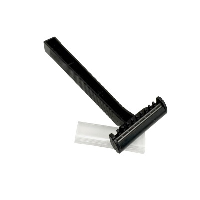 Aparelho de barbear descartável preto com protetor transparente