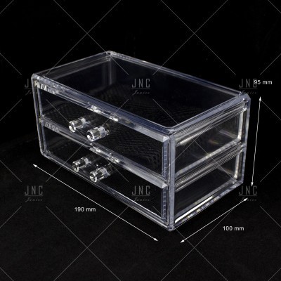 caixa organizadora transparente com duas gavetas e puxadores