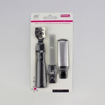 Conjunto para cuidados dos pés JNC com removedor de calos, lima e raspadeira em embalagem branca