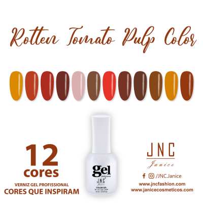 Amostras de 12 cores de verniz gel profissional JNC Janice com frasco branco e texto promocional