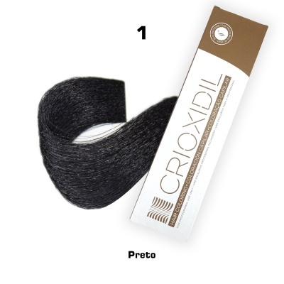 Embalagem de tinta para cabelo CROIDIL cor preto com amostra de cabelo sintético preto