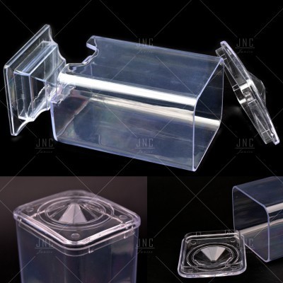 Recipiente cúbico transparente com tampa em acrílico