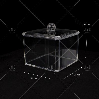Caixa quadrada transparente em acrílico com tampa e pega redonda