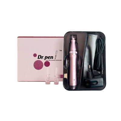 Conjunto Dr. pen para microagulhamento com caneta rosa e acessórios