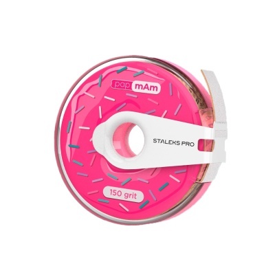 Rolo abrasivo rosa com suporte branco e texto STALEKS PRO