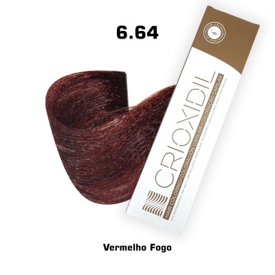 Caixa de tinta de cabelo CRIOXIDIL cor Vermelho Fogo com mecha de cabelo