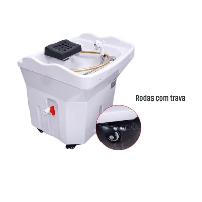 Tina portátil para pés branca com rodas e suporte de descarga