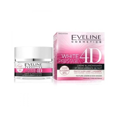 Creme Eveline Cosmetics White Prestige 4D com caixa rosa e branca