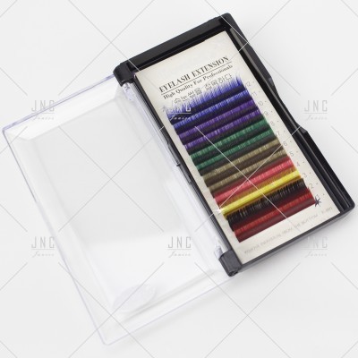 Conjunto de pestanas artificiais coloridas para extensão em caixa preta com tampa transparente