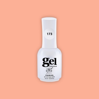 Frasco branco de verniz gel para unhas JNC Professional com etiqueta 173 fundo laranja