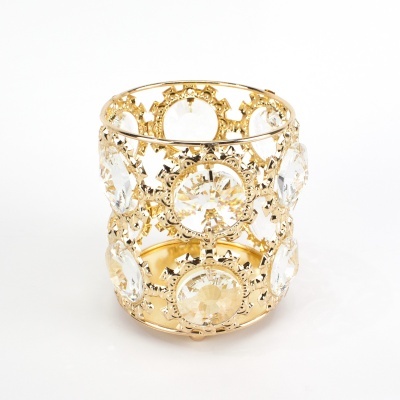 porta-velas dourado com pedras acrílicas transparentes